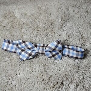Lord & Taylor Boys Bow Tie Blue Brown Gingham Check Silk Formal Wedding Dress